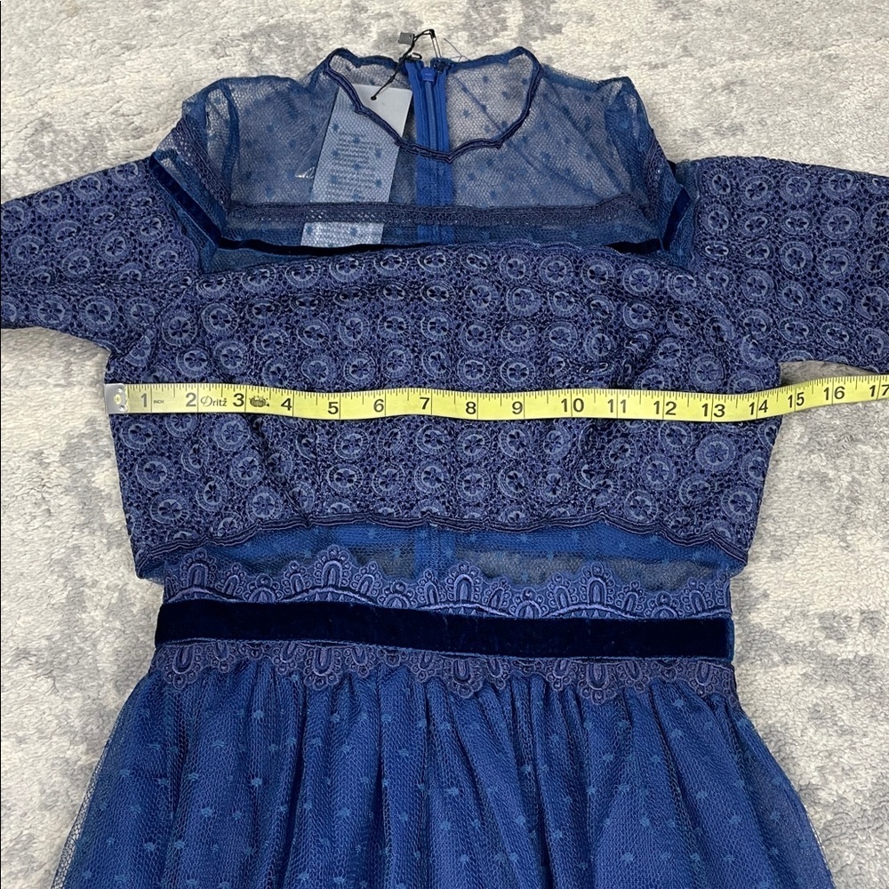 NWT Costarellos Blue Lace Panelled Maxi Dress Prairie Dot Tulle Sz 34 - Picture 11 of 15